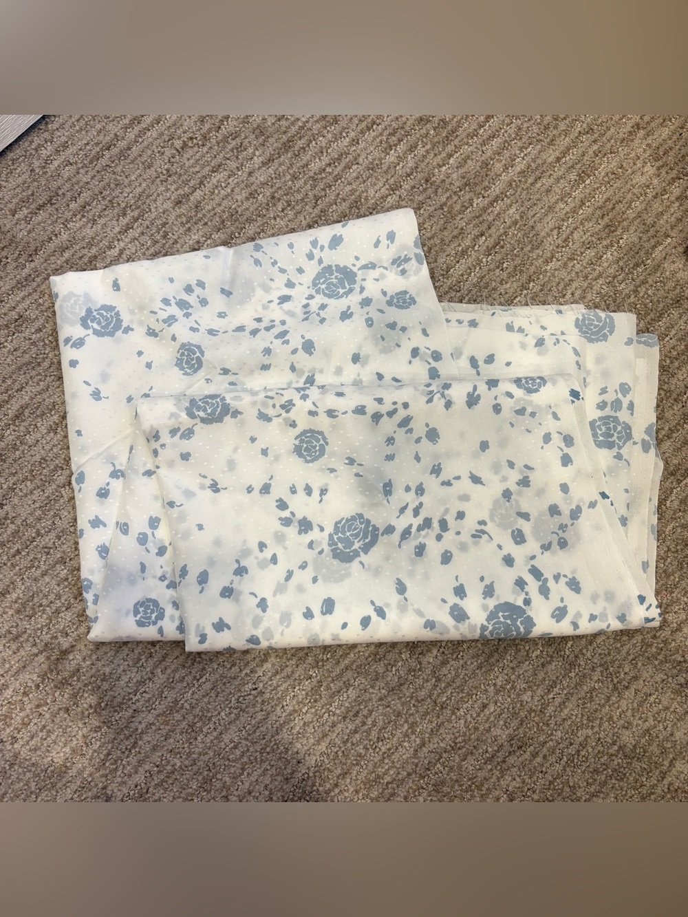 Vintage 1980s Blue and White Floral Fabric - 44” X 72”